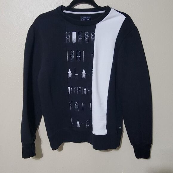 GUESS Navy White Graphic Sweatshirt Size Small Oversized Fit Streetwear - Picture 1 of 7